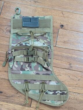 Speed Track Military Camouflage Tactical Christmas Stocking with Flag Patch
